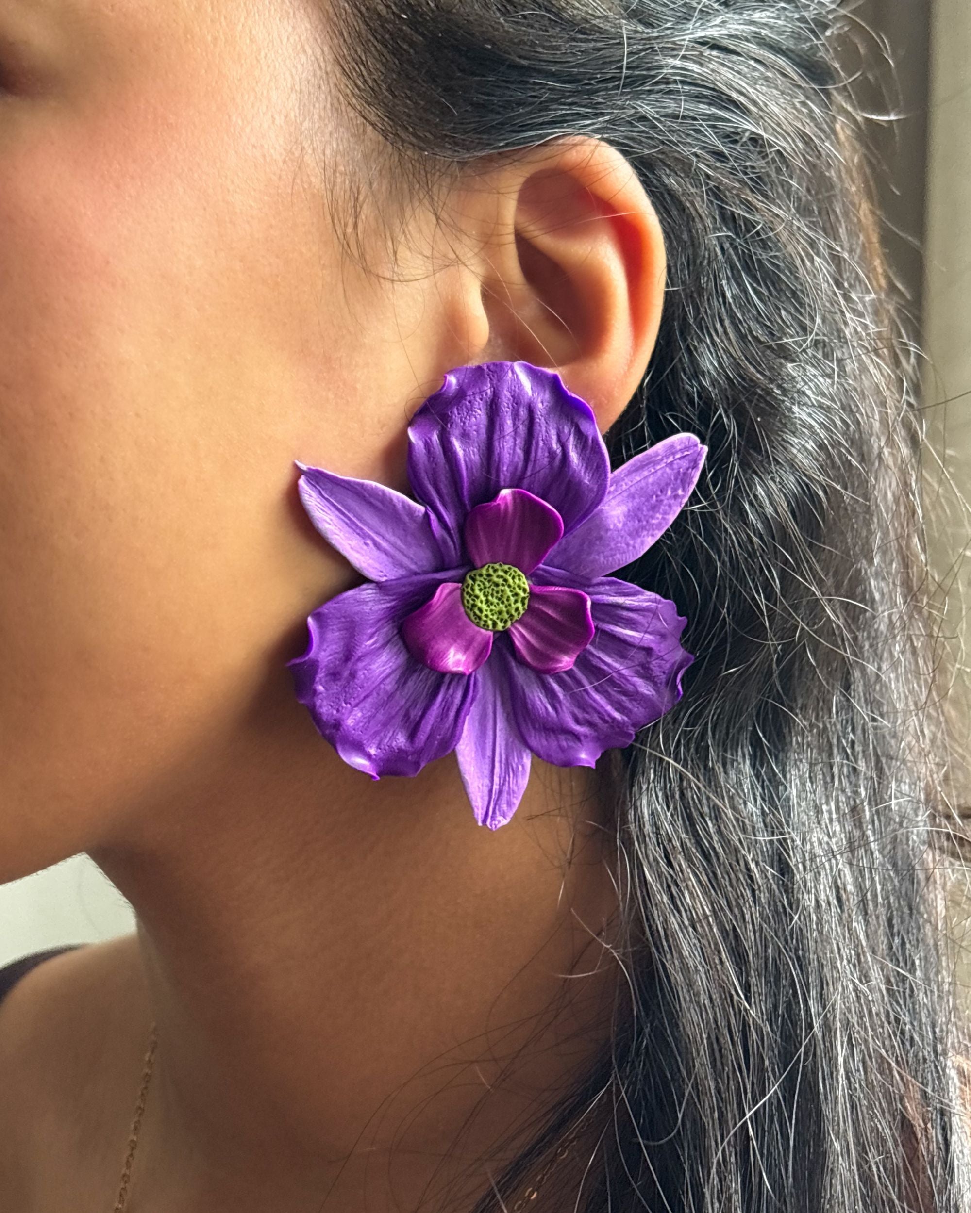 Deep Purple Orchid Earrings
